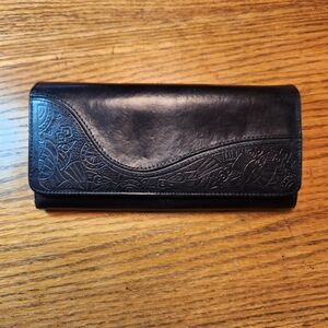 DEREK ALEXANDER Embossed Black Leather Wallet